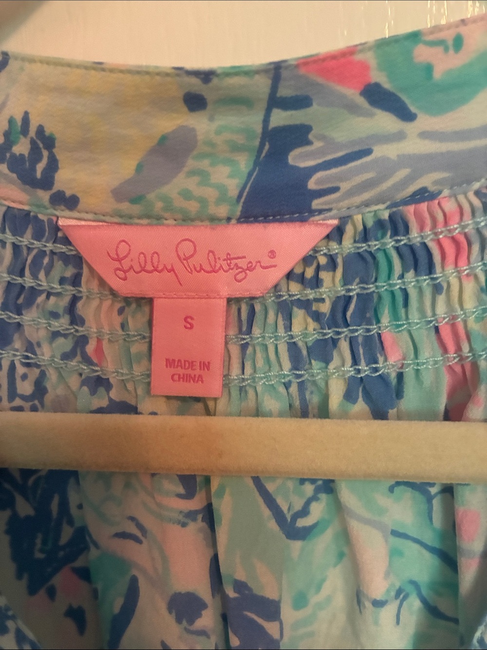 Lilly Pulitzer Mint, Pink & Navy Tropical Henley Blouse - Picture 2 of 2